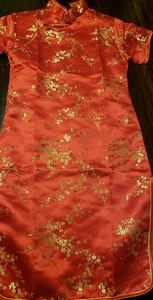 Chinese Red & Gold Satin dress